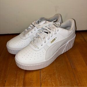 Puma 9.5 Cali Wedge White Platform Sneakers Leather Chunky Shoe Style: 373438_01